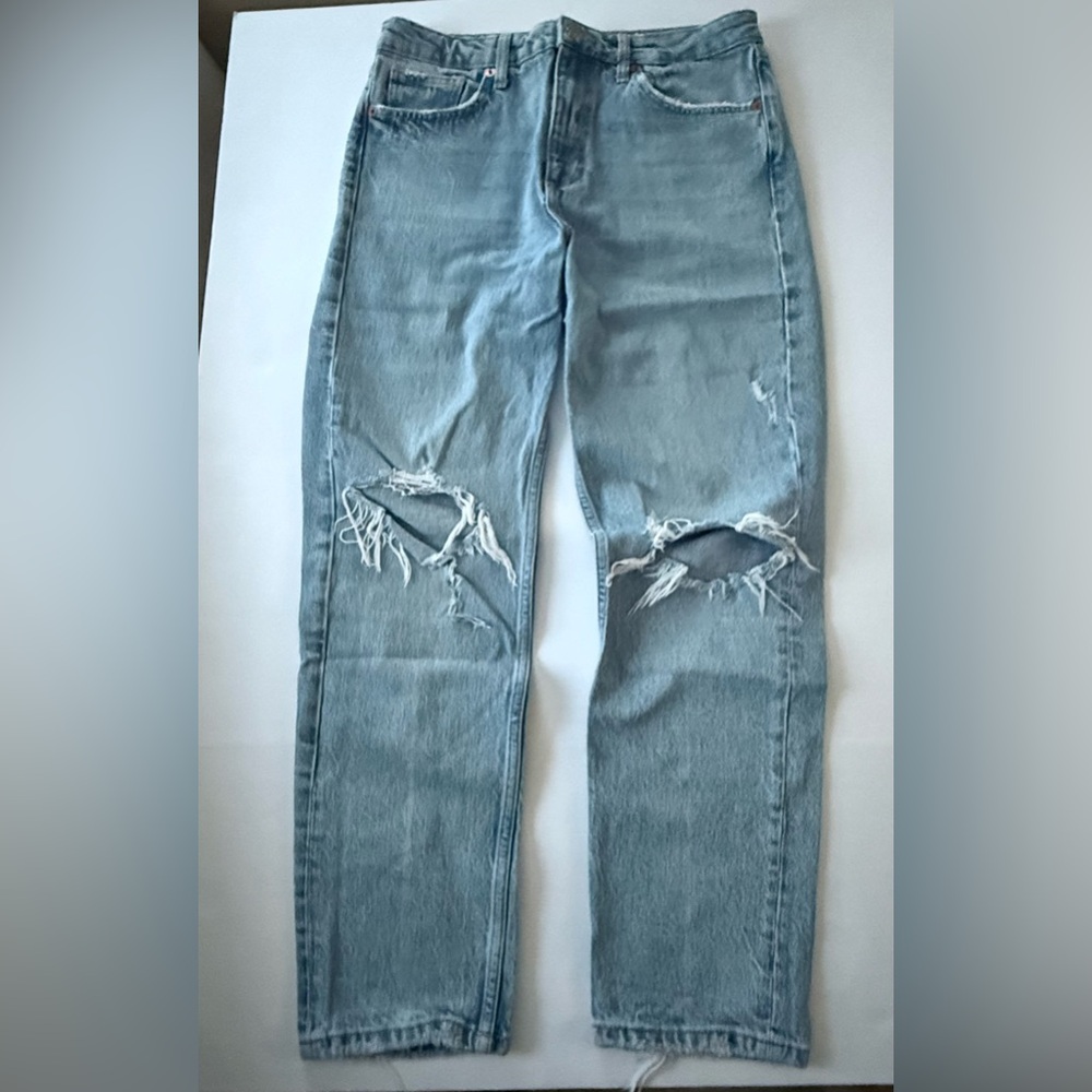 ZARA high waisted blue denim distressed jeans chic cool girl mod cloth vintage 8